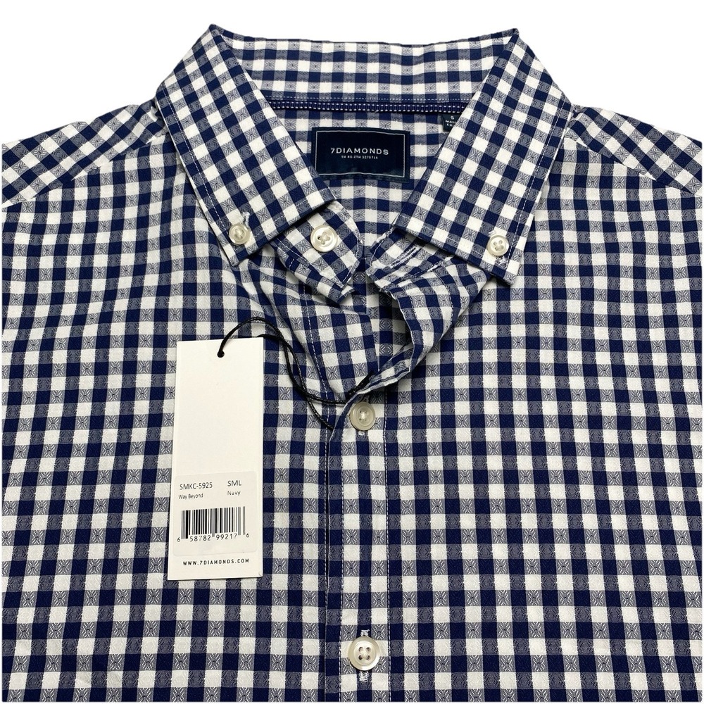 NEW 7 Diamonds Shirt S Mens L/S Button Down Navy Gingham Textured Preppy